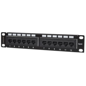   Manhattan Patch panel - CAT6 UTP árnyékolatlan patch panel, 12 portos, 10" 1U, Fekete