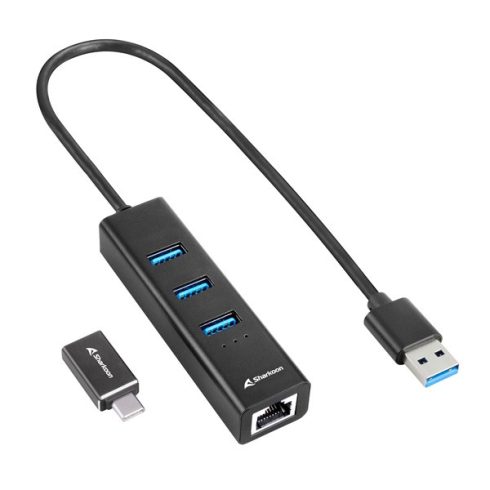 Sharkoon USB Hub - Aluminium Hub Type-C adapter + RJ45